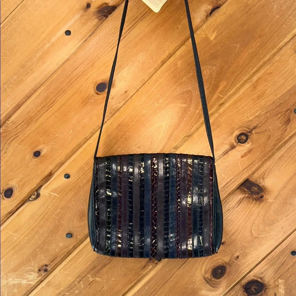 Vintage Anne Klein by Caldron brown animal print leather crossbody purse NWT
